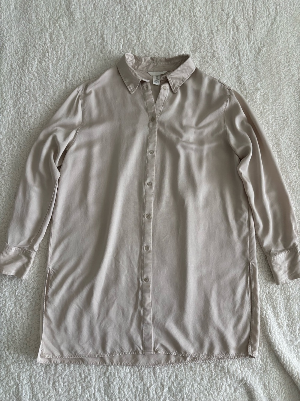 H&M Women’s M Ivory Shirt Dress Tunic Long Sleeve Button Front 100% Viscose